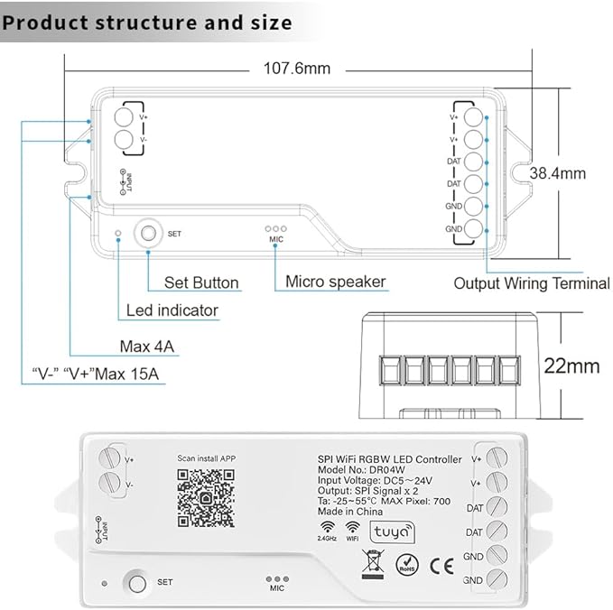 LOAMLIN DR04W RGBW SPI SMD COB 3PIN Addressable LED Strip 2.4GHz Tuya WiFi - Image 8
