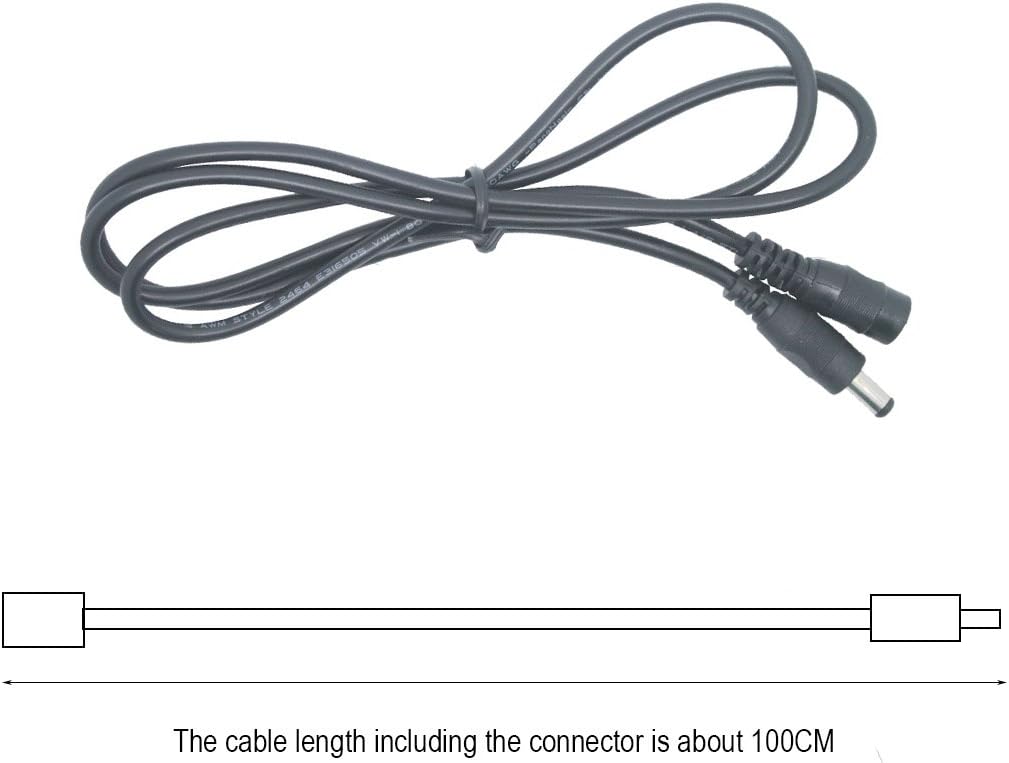 Extension Cable 20 awg 3.3 ft, Designed for Litever LL-008 Series Under Cabinet Lights. 5.5mm x 2.1mm Plugs, Male to Female, for 5~24VDC LED Light Strips, CCTV; for Maximum 3A or Less