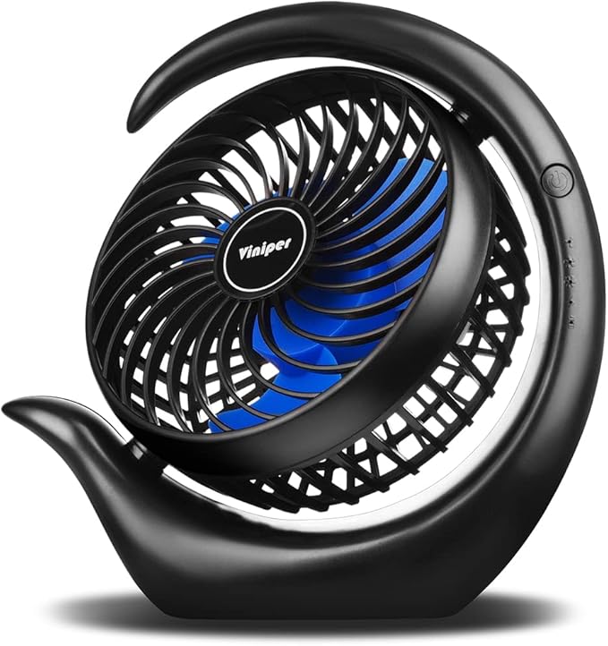 Viniper Portable Rechargeable Fan, Small Desk Fan : 3 Speeds & 8-24 Hours - Image 3