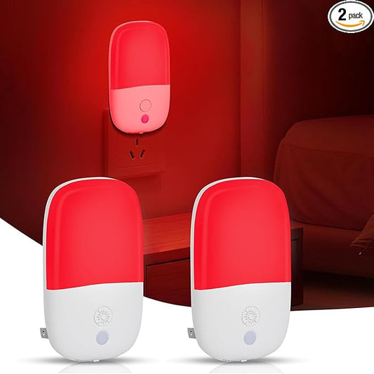 670nm Red Light Night Light for Sleep Therapy, 2 Pack Auto On/Off Dimmable by JOPCPIE