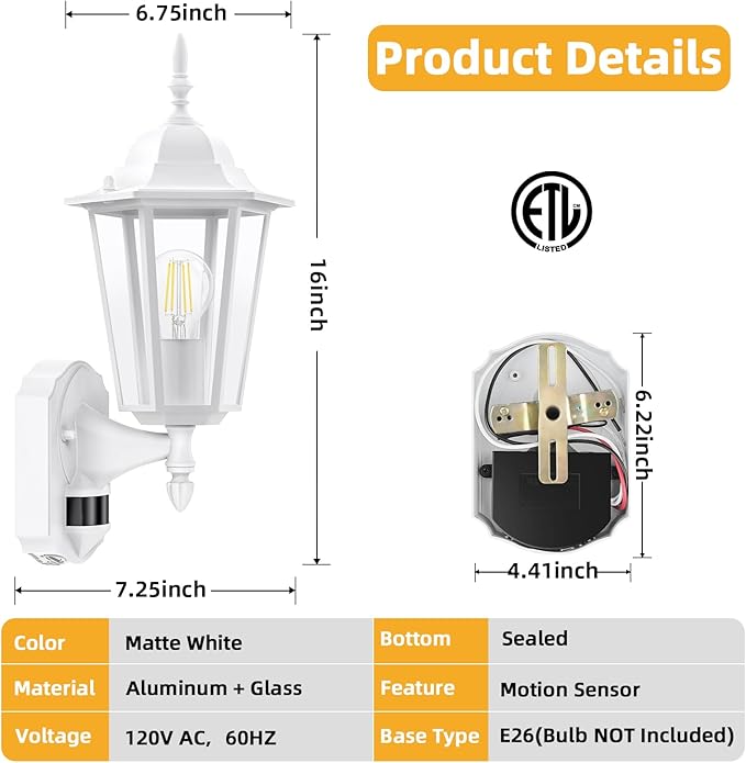 Lamomo 2 Pack Motion Sensor Outdoor Lights, Upgrade Dusk to Dawn White Outdoor - Image 4