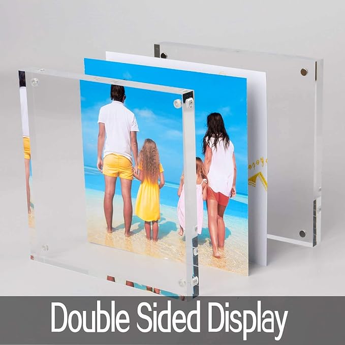 Meetu Acrylic 4x4 Picture Frame Clear Two Sided Desk Photo Frame Magnetic Frame - Image 3