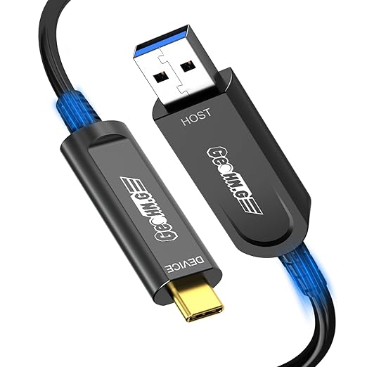 GeoHN.G USB A to USB C Fiber Optic Cable 50M/165FT, USB 3.2 10Gbps Long by GEOHNG