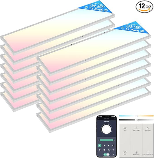 AIKVSXER 12 Pack 1x4 FT LED Flat Panel Light Surface Mount, by AIKVSXER