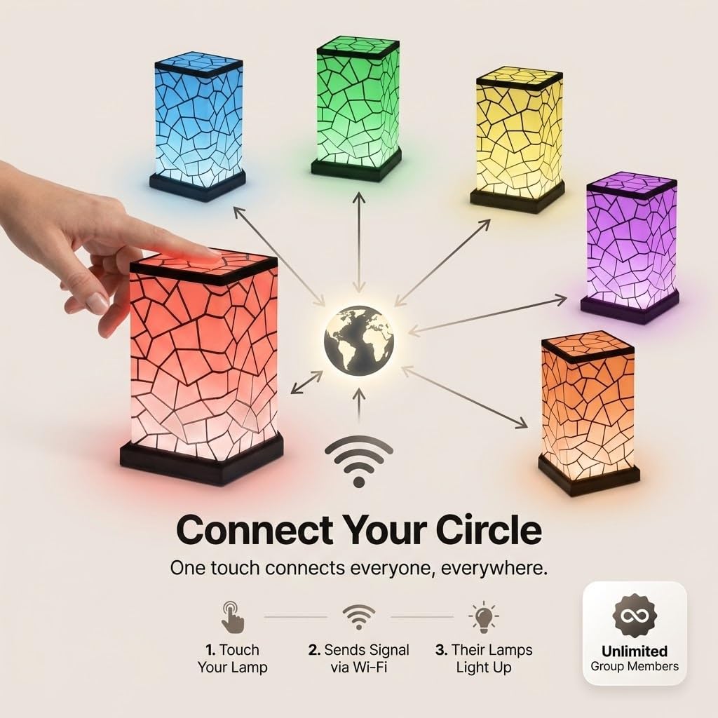 Friendship Lamp Long Distance WiFi Touch Light with Instant Sync, Easy Setup, No Subscription Required, Color-Changing LED Gift for Family, Friends & Loved Ones - 2 Sets