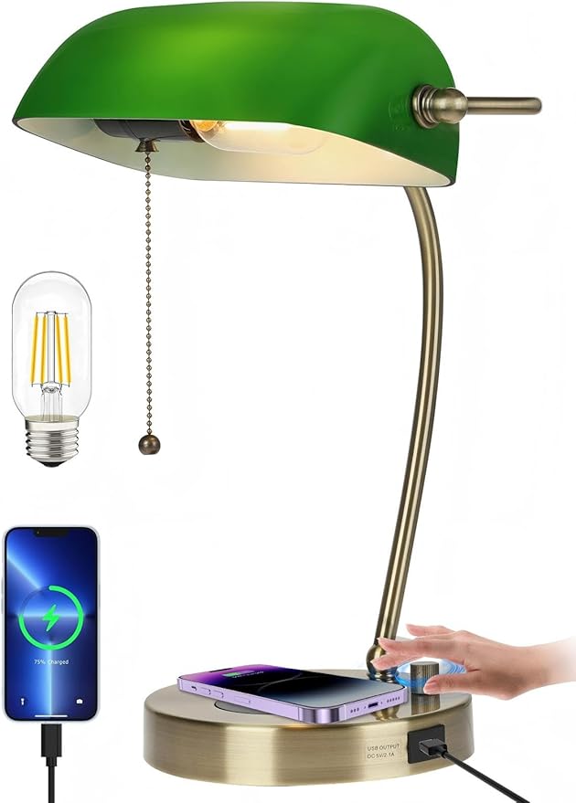 Newrays Green Glass Bankers Desk Lamp by Newrays