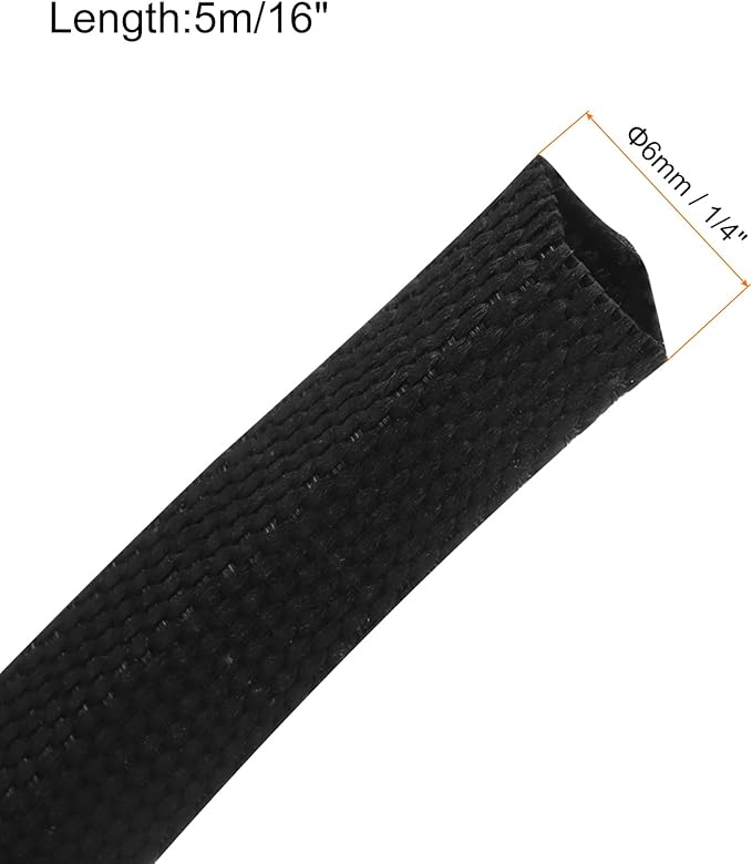 MECCANIXITY Braided Cable Sleeves Heat Shrinkable Fabric Sleeving, 1/4" 16ft - Image 2