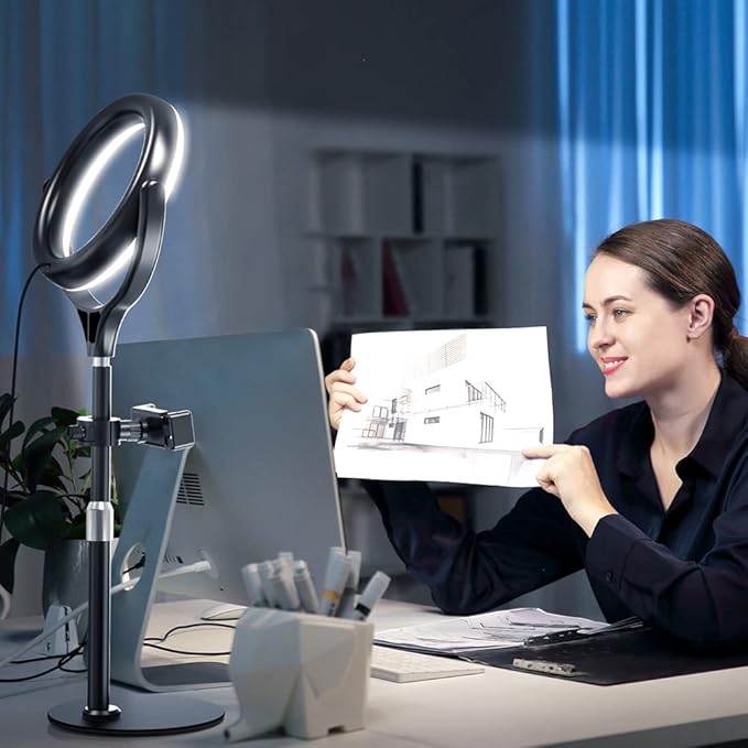 8 inch Desk Ring Light with Stand, Adjustable Computer Circle Light - Image 3
