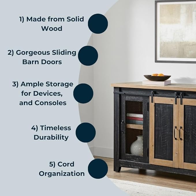 Martin Svensson Home Rustic 65" Black and Driftwood Solid Wood TV Stand - Image 2