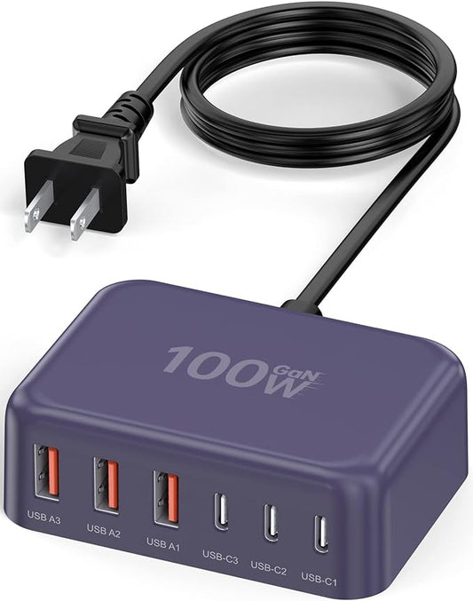 USB C Charger Block, 100W GaN 6 Port PD USB C QC USB A Wall Charger Adapter by BOVICAS