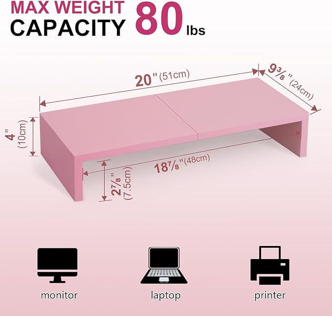 TEAMIX Pink Monitor Riser-20L inch, Wood Monitor Stand - Image 6
