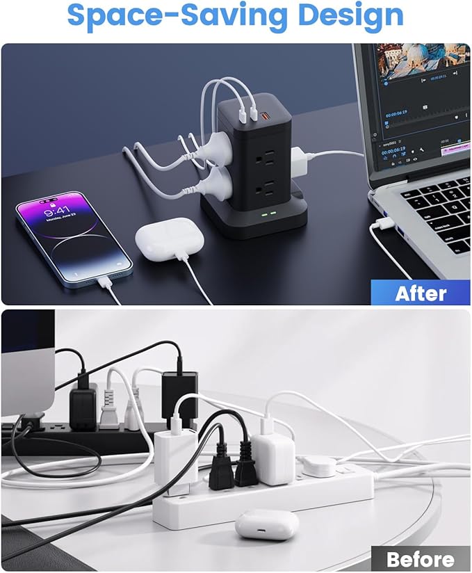 Power Strip Tower with Surge Protector 1800J, Fast Charging Tower PD20W USB-C - Image 7