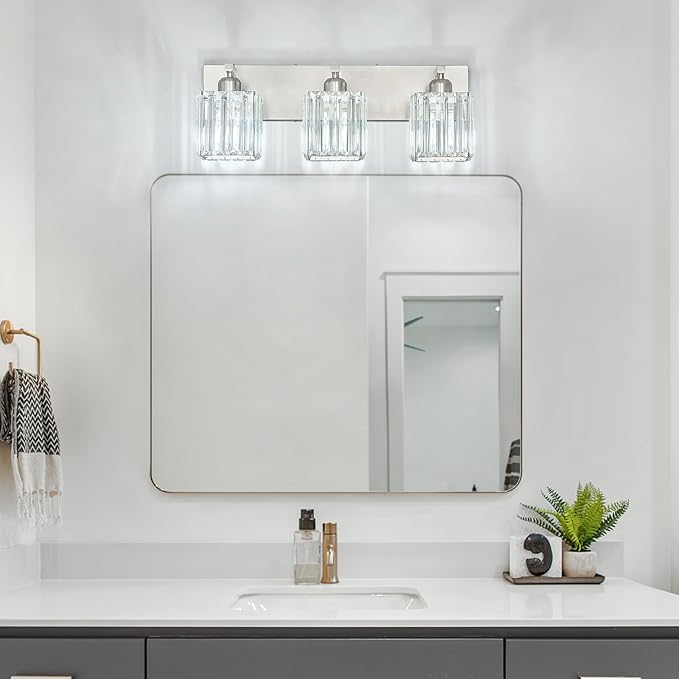 FDPBY Modern Vanity Light 3-Lights Brushed Nickel Vanity Light Crystal Bathroom - Image 7