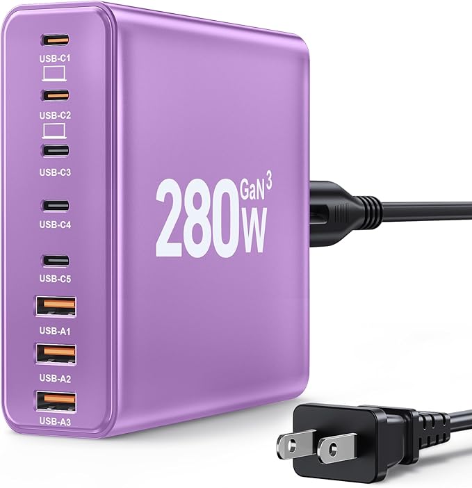 280W USB C Charger Block, 8-Port USB C Charging Station GaN III PD 65W Laptop by Ediliow