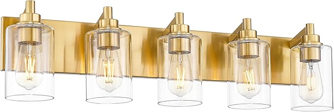 METWET 5-Light Bathroom Light Fixtures, 30 Inch Brushed Gold Vanity Light by Metwet