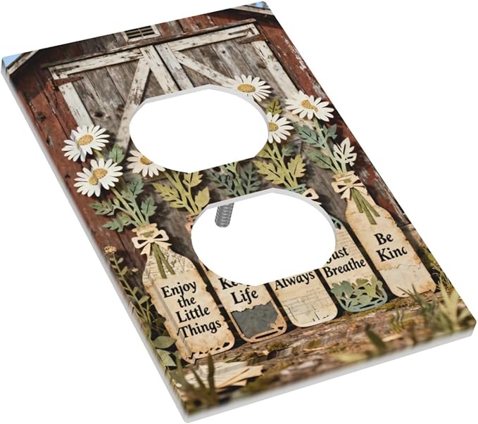 Bvtewkhz Rustic Daisy Barn Door Flowers Duplex Outlet Decorative Light Switch - Image 3