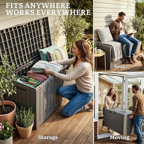 yitahome 60 gallon resin deck box, front angle view