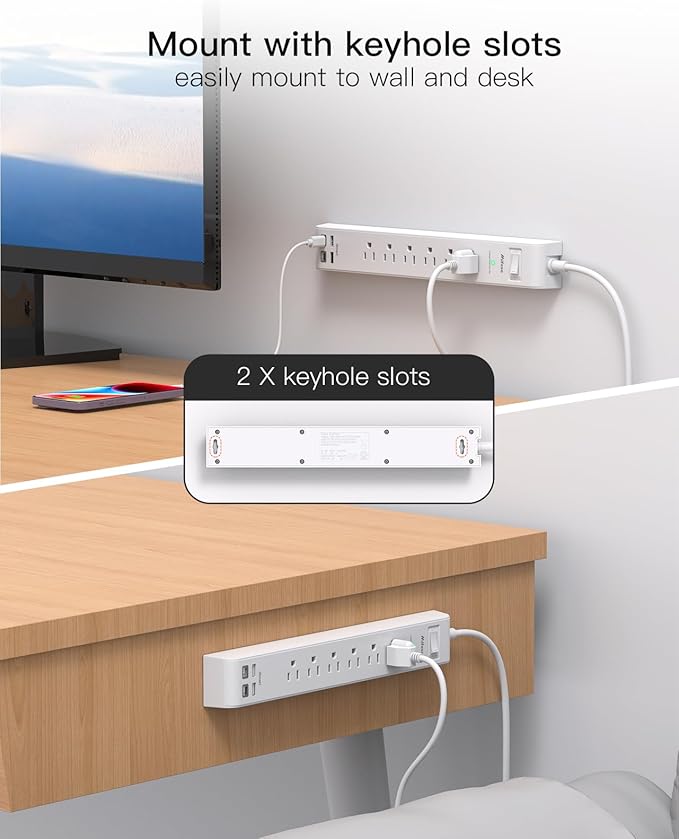 2 Pack Power Strip Surge Protector, 15FT Long Extension Cord, Surge Protector - Image 5
