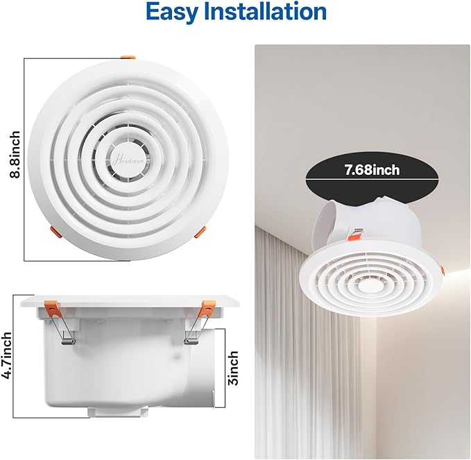 Hawkrown 8 Inch Round Bathroom Exhaust Fan，110 CFM 1 Sone Powerful and Quiet - Image 5