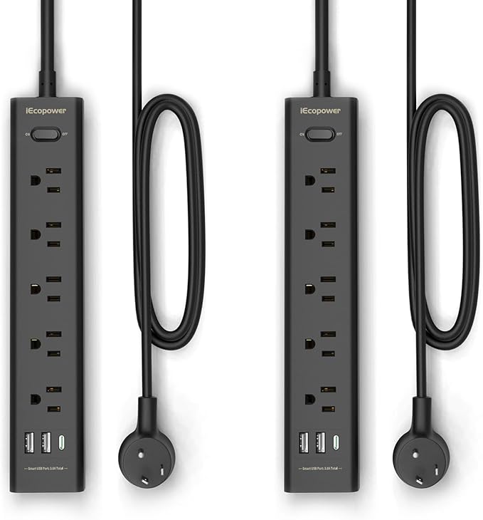 Surge Protector Power Strip 15 ft Cord-5 Widely Spaced Outlets 3 USB Ports by iEcopower
