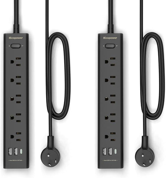 10FT Long Surge Protector Power Strip-with 5 Widely Outlets and 3 USB Ports by iEcopower