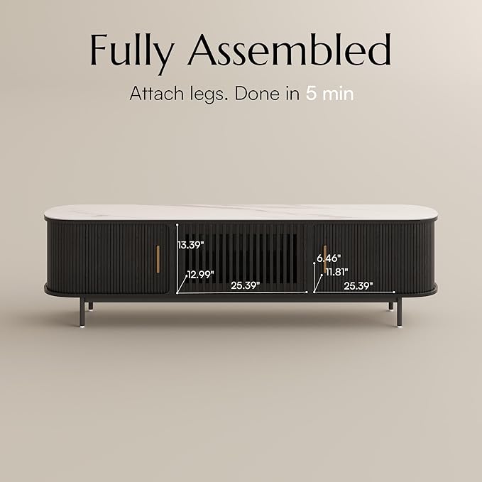 POVISON Fully-Assembled Mid Century Modern Black TV Stand - Image 7