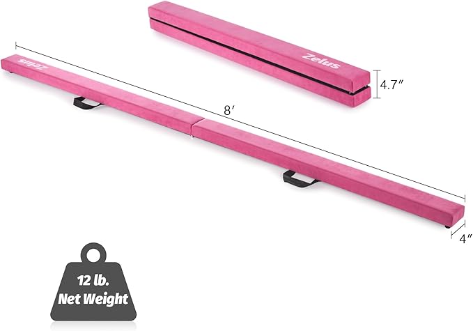 ZELUS 8' Folding Gymnastics Balance Beam, Floor Balance Beam w/Carry Handles - Image 2
