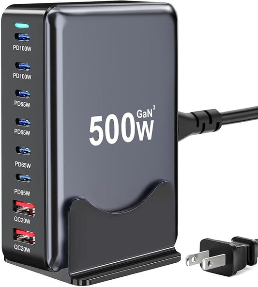 500W USB C Charger Block, 8-Port Fast USB Charging Station Dual PD 100W GaN Ⅲ by Unknown