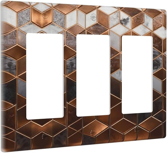 Bvtewkhz Brown Abstract Luxury Modern Geometric Cubic Marble 3 Gang Triple by Unknown