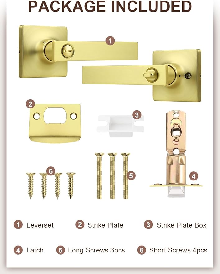 Mengico 1 Pack Gold Privacy Lever Door Handle Interior - Image 7
