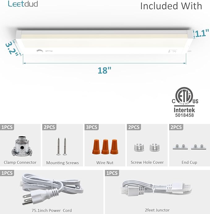 Leetdud Under Cabinet Lighting Plug in or Hardwired Built-in Dimmer, 18 Inch 9W - Image 9