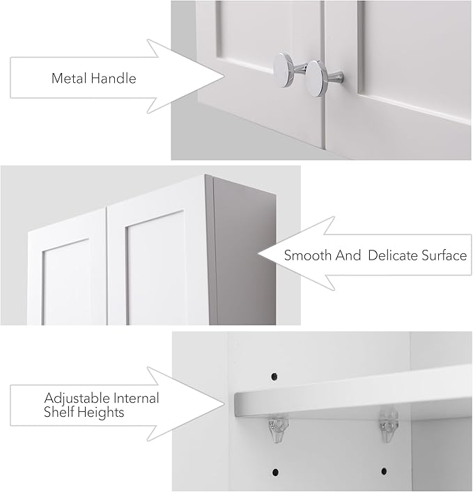 White Wall Mount Cabinet, MDF Over The Toilet Storage Cabinet - Image 4