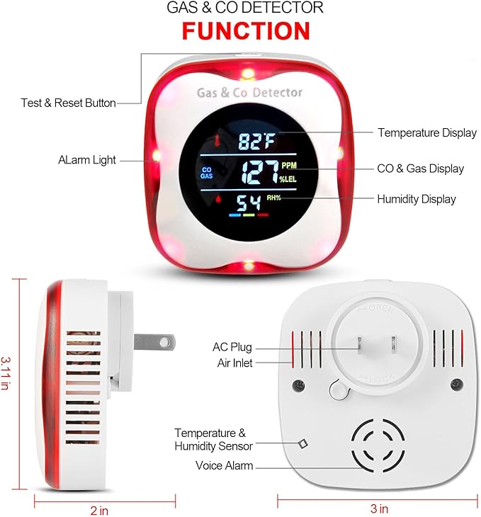 Combustible Gas & Carbon Monoxide Detector 4-in-1 Alarm - Image 3