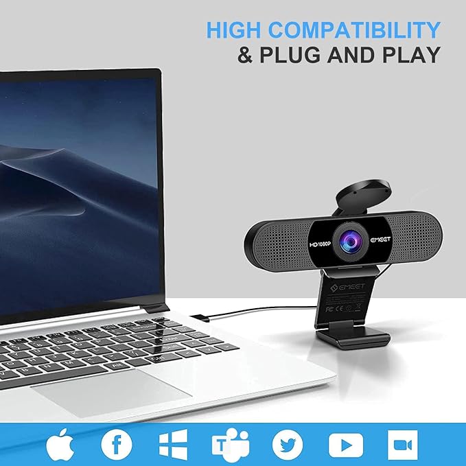 EMEET 1080P Webcam with Microphone, C960 Web Camera, 2 Mics Streaming Webcam - Image 7