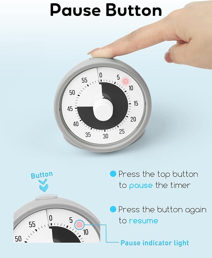 Visual Timer for Kids with Pause Button, 60-Minute Countdown Timer with Silent - Image 4