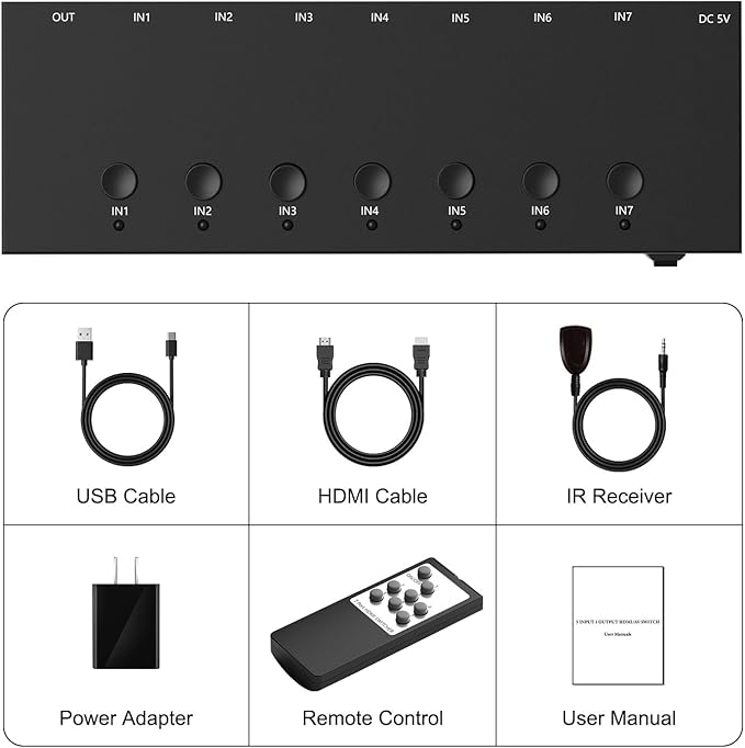 Y.D.F 7 Port HDMI Switch, 4k@60Hz HDMI Switcher 7 in 1 Out HDCP 2.0 Manual HDMI - Image 9