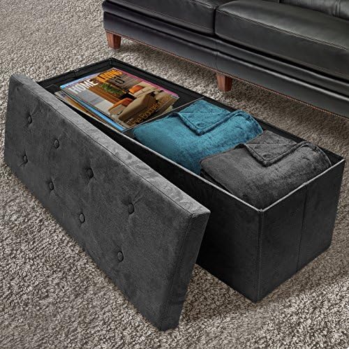 sorbus collapsible storage ottoman bench (black, large (15”, view 9