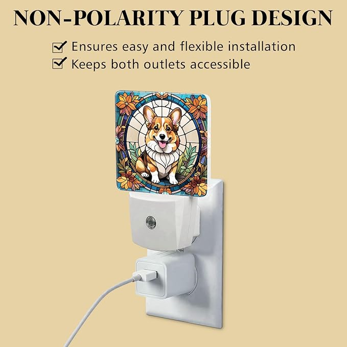 PODMemory Corgi Stained Glass Night Lights Plug into Wall - Image 4