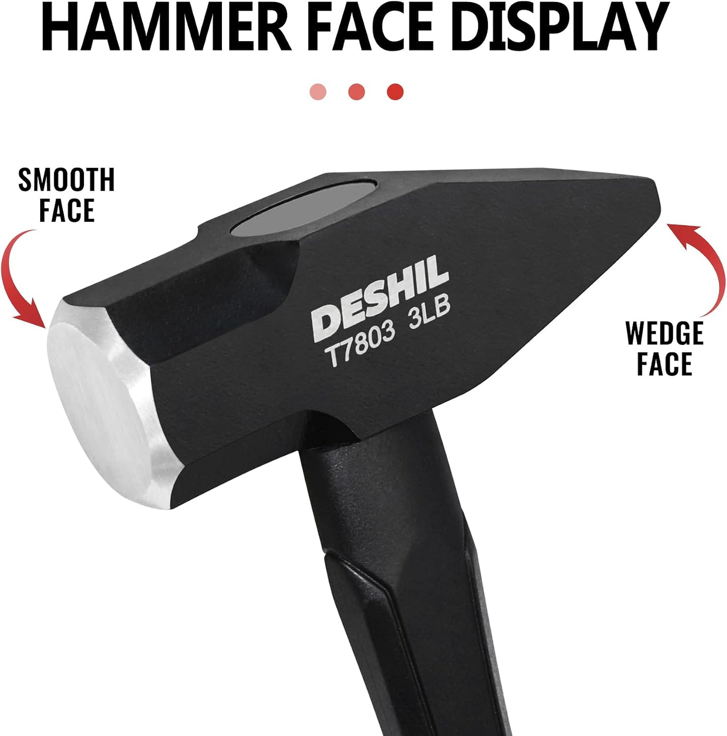 3 lb Flat Peen Blacksmith Hammer with Fiberglass Handle | Controlled Impact, Secure Hold, Balanced Swing, Comfort Grip, Forging Metalwork Masonry Demolition Repair Garage Jobsite Use