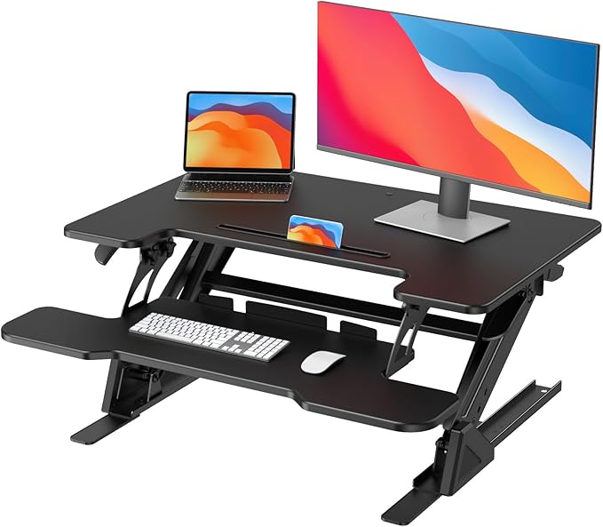 HUANUO 32" Z Shaped Stable Standing Desk Converter, Height Adjustable Sit Stand by HUANUO
