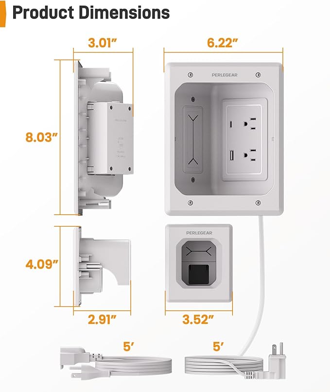 Perlegear TV in-Wall Cable Management Kit, USB and Typ C Ports Cord Hider - Image 2
