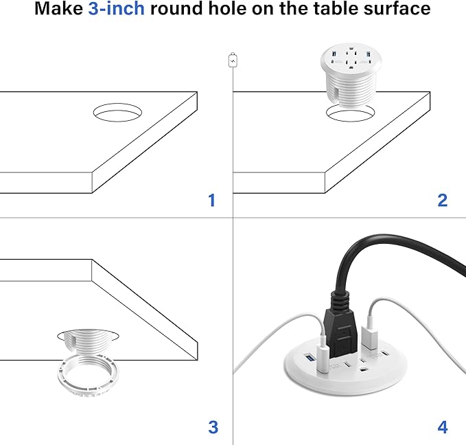 3 inch Desktop Power Grommet USB C, 65W Fast Charging Station, Furniture - Image 6