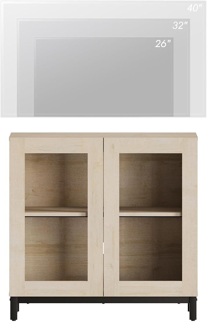 WAMPAT Modern TV Stand with Glass Doors - Image 4