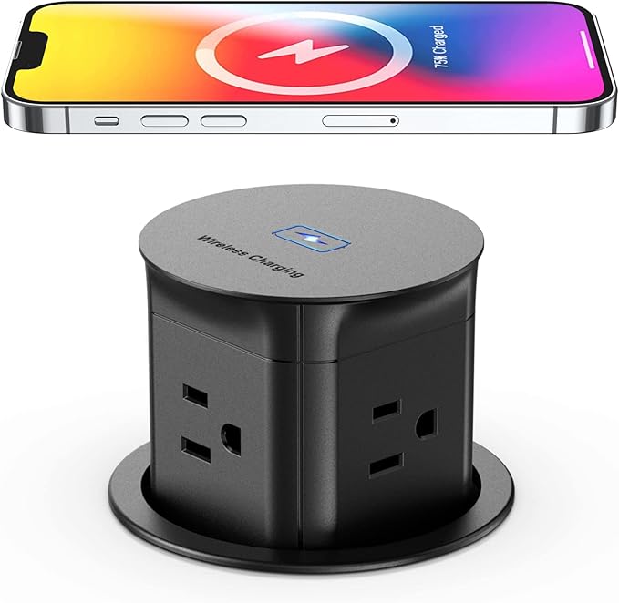 Jgstkcity Pop Up Outlet with 15W Wireless Charger, 4 Outlets 15A, Splash by Jgstkcity