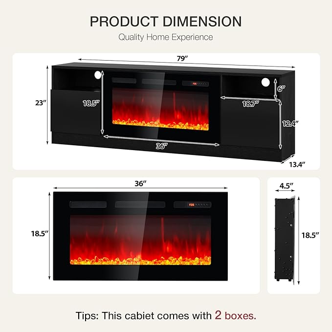 YISUFO 80” TV Stand with 36” Electric Fireplace, Large Modern Media - Image 2