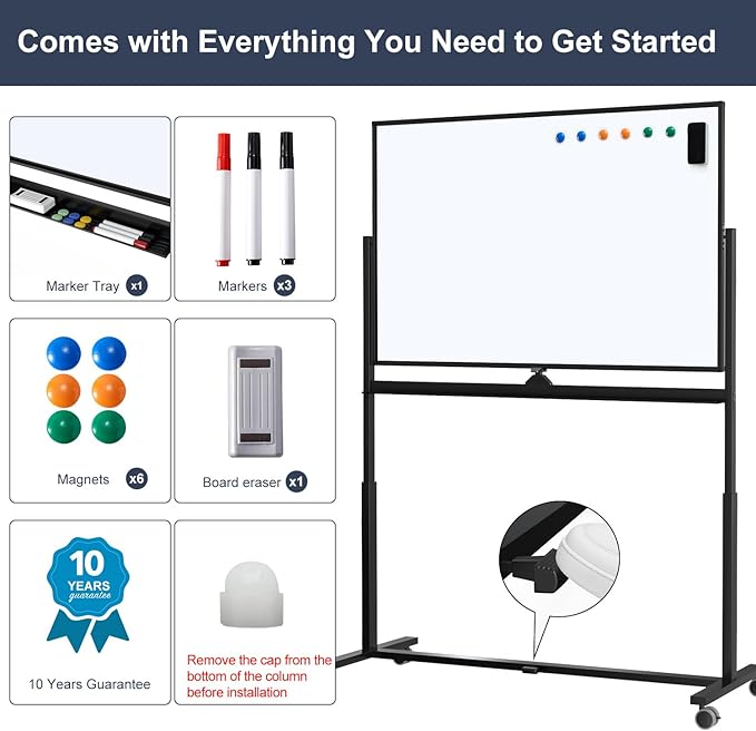 Rolling Whiteboard, 48 x 32 Inches Magnetic White Board - Image 5