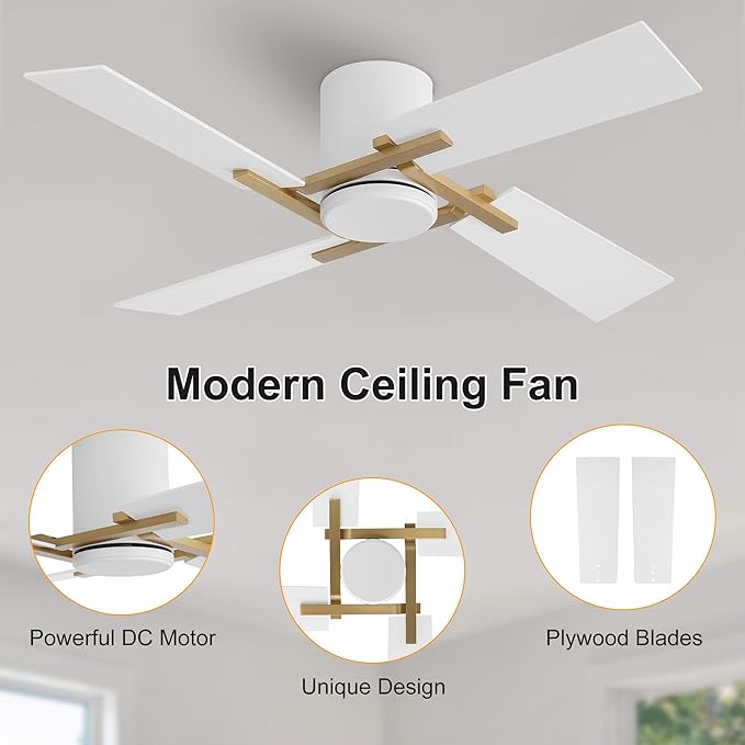 WINGBO 48 Inch Flush Mount Ceiling Fan without Light - Image 7