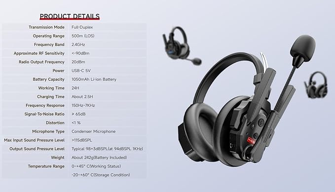 SYNCO XTALK XMax5 Wireless Intercom Headset System 2.4GHz 1640 feet 500 Meters - Image 9