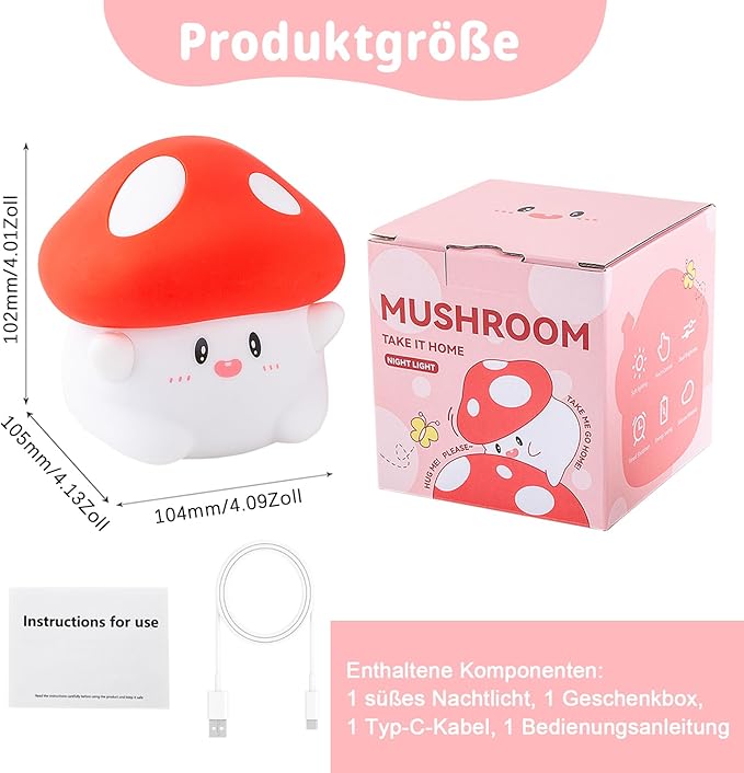 Rytinazzz Hug Mushroom Night Light, 50-Hour Battery & Pat Control, Squishy Lamp - Image 9
