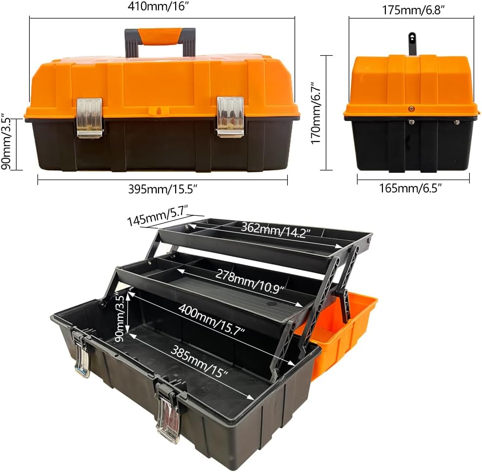 16-inch three-layer plastic storage box/tool box/sewing box organizer shown in use